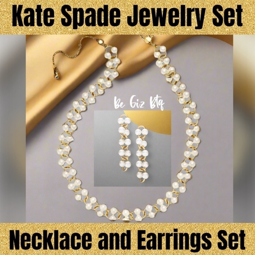 Kate Spade Authentic Vintage White Multi Nouveau Pearls Necklace & Earrings Set